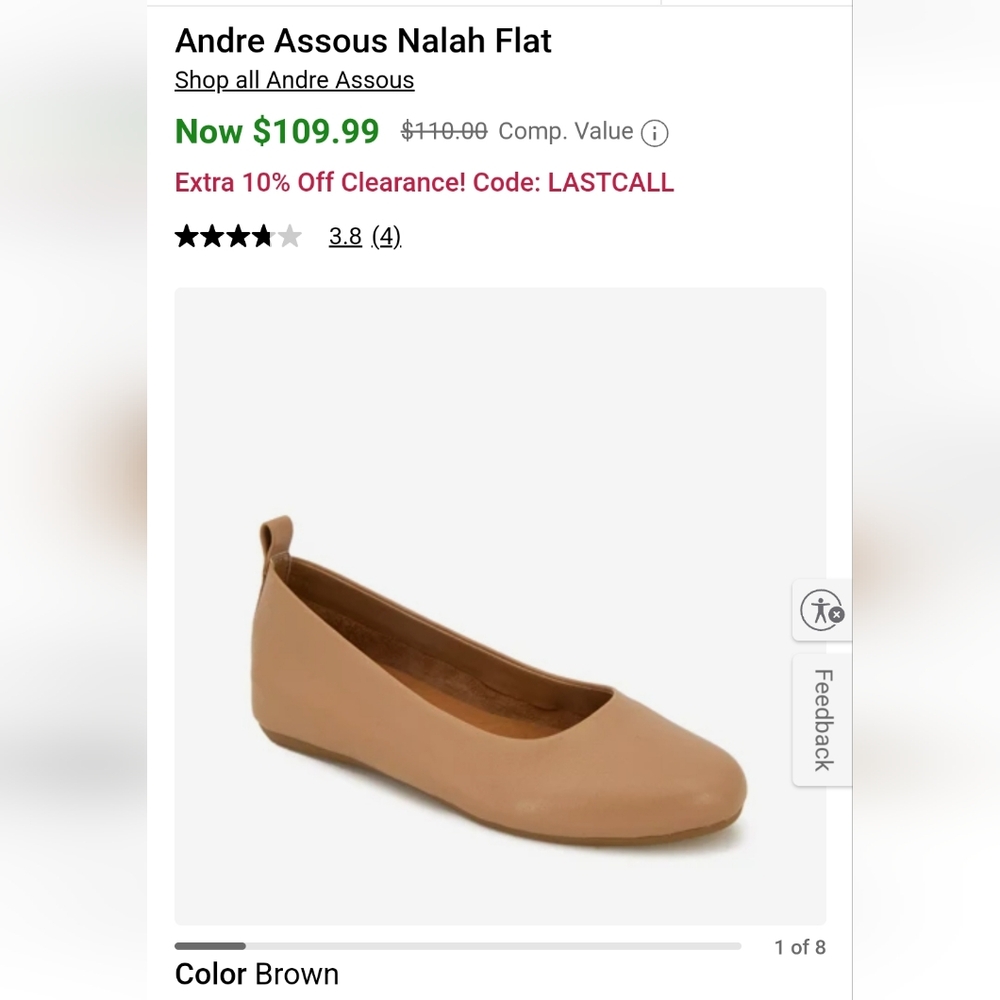 Andre Assous Nalah Nude or Cream Leather Flats Size US 8